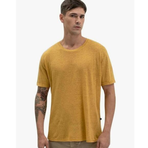 Gianni Lupo Other - Gianni Lupo Pure Linen Crew Neck Relaxed Short Sleeve T Shirt XXL Mustard Yellow